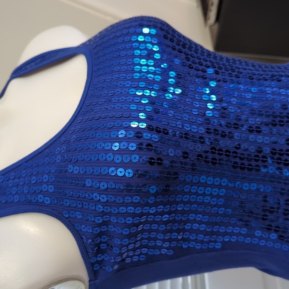 Express Blue Sequin Sparkly Tanktop Women's Size S - Picture 2 of 4